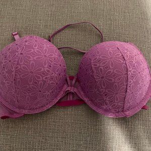 Victoria’s Secret Strappy Racerback Padded Push Up Lace Bra Daisy Purple 38C